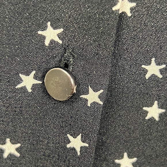 Madewell Silk Star Scatter Tie-Sleeve Black Shirt White Stars 2/3 sleeve Sz. XS - Picture 5 of 16